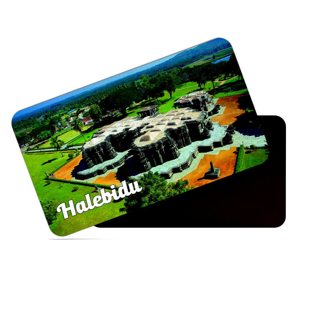 dhcrafts Multicolor Karnataka Halebidu Design Rectangular Rubber Matte Finish Fridge Magnet / Magnetic Card Pack of 1 (8.6cm x 5.4cm)